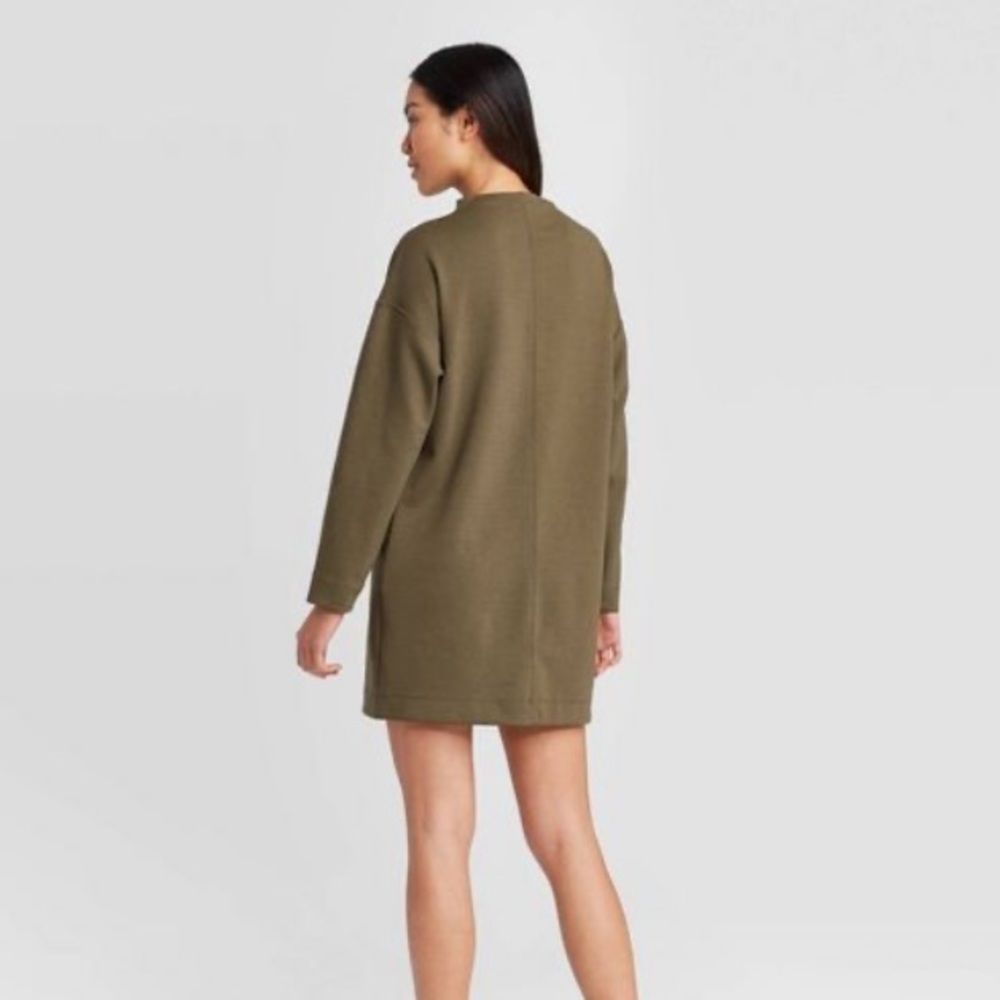 Olive Long Sleeve Scuba Dress - Picture 2 of 6